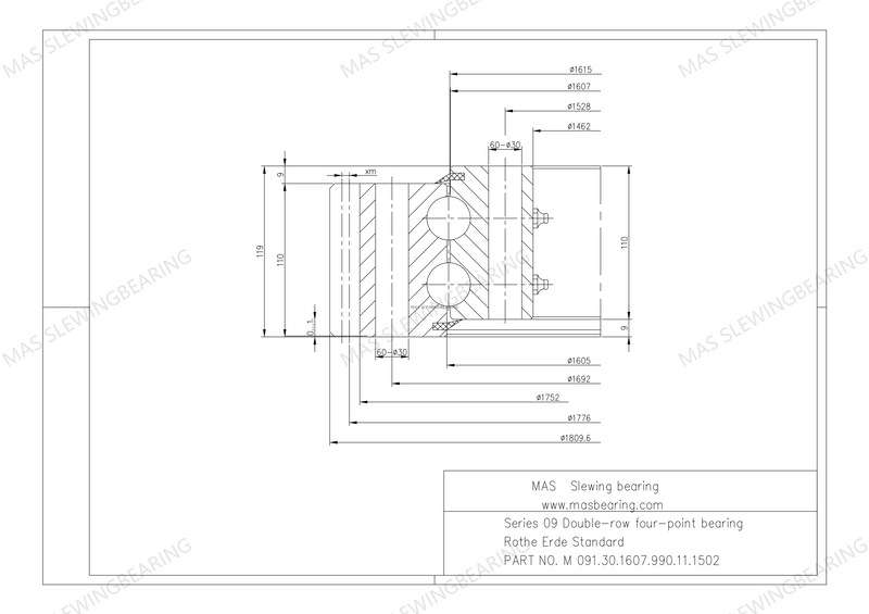 Rothe erde 09 series cross roller slewing bearing external gear 091.30.1607.990.11.1502